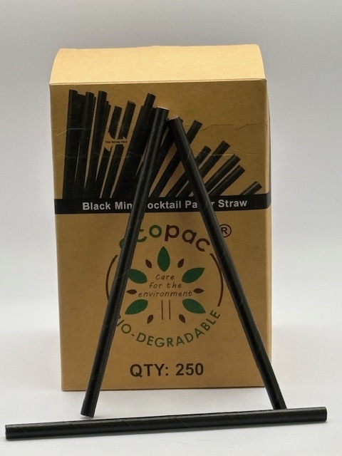 BOX-BLACK MINI COCKTAIL PAPER STRAWS-140mm x 5.5mm-20x250